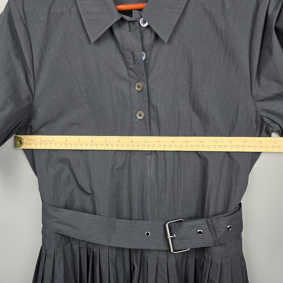Co Short-Sleeve Belted A-line Midi Dress Black Womens Size L Minimalist Elegance - Picture 10 of 13